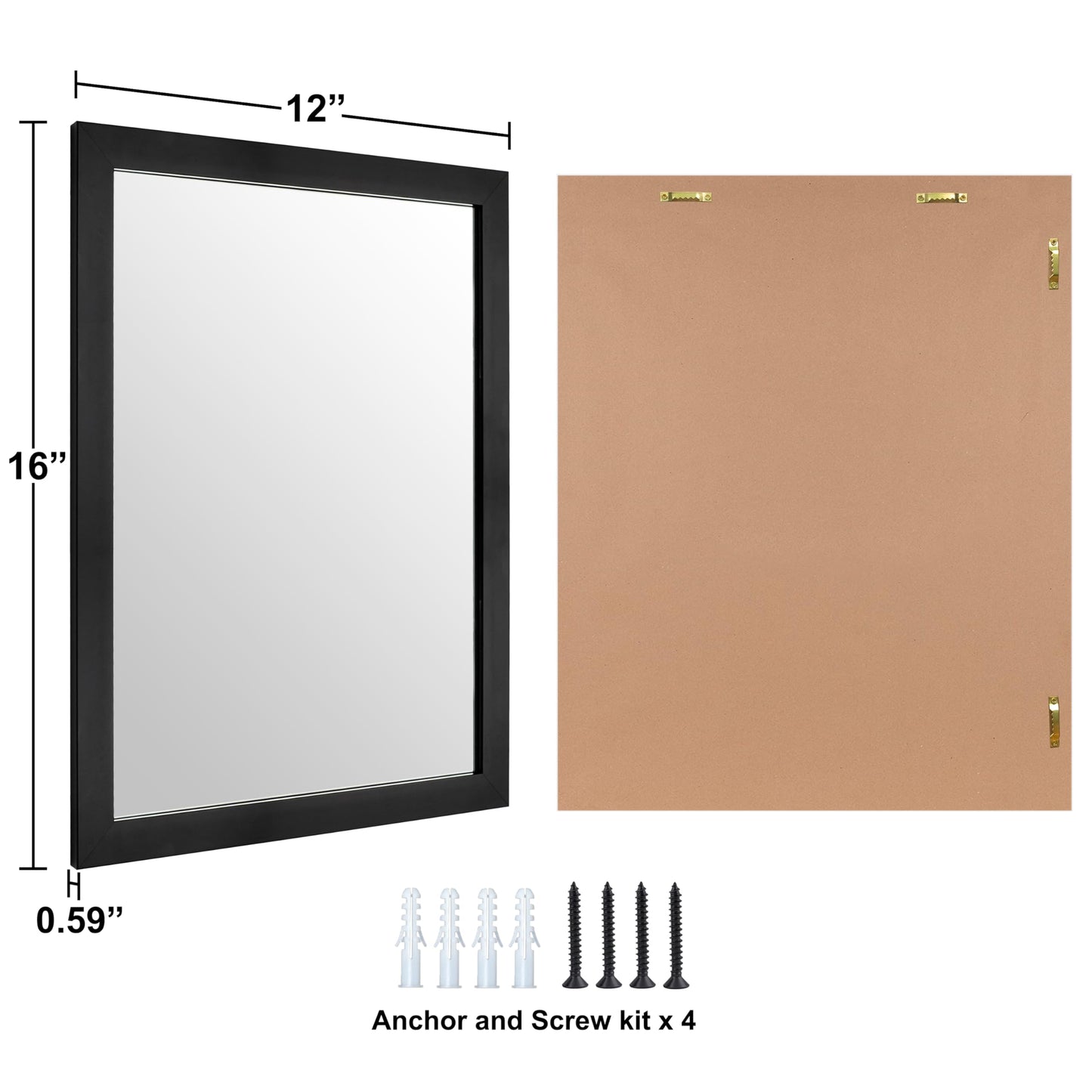Ruomeng Wall Mirror Rectangle Decorative Mirror 12" x 16" for Entryway, Bedroom, Living Room, Black