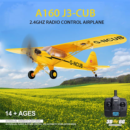 Park10 Toys RC Plane Upgrade 5 Channels 3D/6G J3-CUB RC Airplane for Adults 1406 Brushless Motor Outdoor Stunt RC Glider with Spare Propeller and 2 Batteries (Yellow)