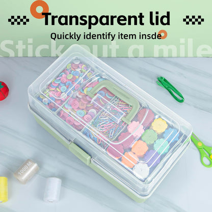 TERGOO 14in 3-Layer Multipurpose Craft Organizers and Storage with Adjustable Dividers, Portable Tackle Box, Folding Art & Craft Case for Medicine, Tool, Sewing Organizer (Haze Green, X-Large)