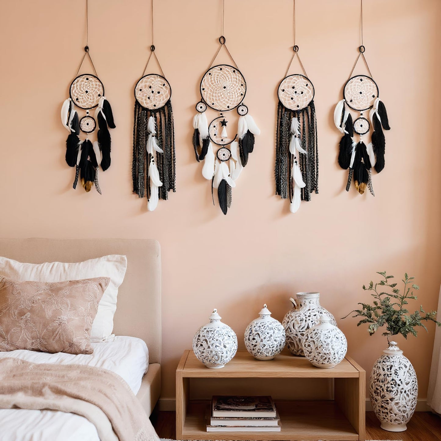 Dream Catcher Wall Decor,Large Boho Dream Catcher with Luxurious Feathers & Beads, Handmade Wall Hanging for Bedroom,Living Room, Gift Ready for Girls & Adults (Floral)
