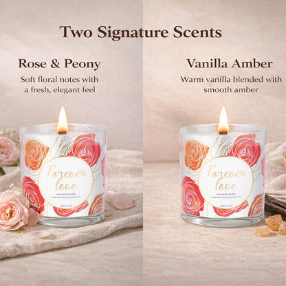 2 Pack Wood Wick Soy Wax Candle Gift Set for Women, Rose & Peony and Vanilla Amber, 11.3 Oz Each, Individually Boxed
