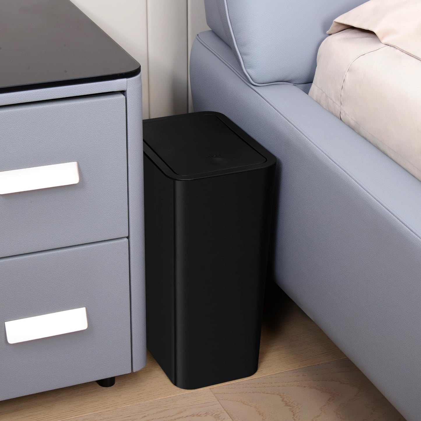 TIPGO Bathroom Trash Can with Lid, 10 Liter/ 2.6 Gallon Slim Garbage Can, Small Trash Bin Waste Basket with Pop-Up Lid for Kitchen, Bedroom, Living Room, Office (Black)