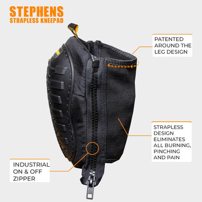 Stephens Strapless Knee Pads for Construction - Heavy Duty Soft Cap Design for Work | Safety Work Gear | Flooring | Roofing | Gardening | Personal Protective Equipment - Cushion Support for Kneeling - Non-Slip Strapless Knee Pad - Eliminate Knee Pain
