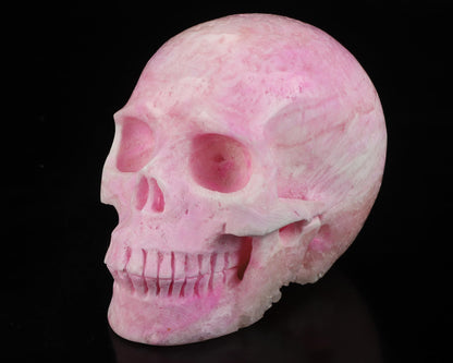 Skullis 5.0" Pink Aragonite Realistic Crystal Skull, Hand Carved Gemstone Fine Art Sculpture, Reiki Healing Stone Statue.3252.