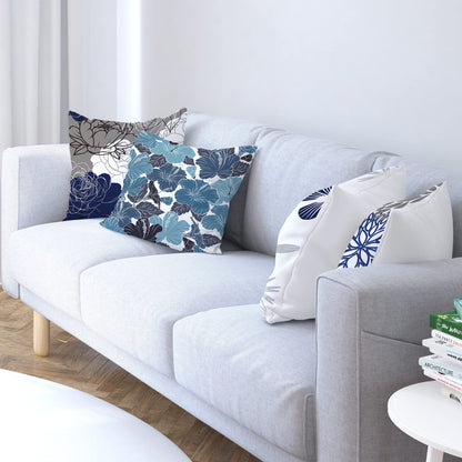 COMMINY Blue Grey Pillow Covers 18x18 Set of 6 Decorative Daisy Flower Throw Pillow Cover for Couch Modern Pillow Case for Patio Living Room Cushion Bed Farmhouse Home Decor