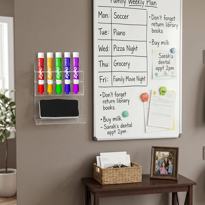 MyGift Wall Mounted Clear Acrylic Dry Erase Marker Holder Organizer for 5 Markers and Eraser, Hanging Whiteboard Accessories Rack for Office Home Dorm Classroom Meeting Room