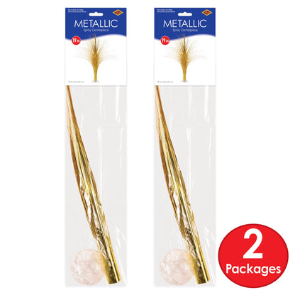 Beistle Metallic Spray Centerpieces - 2-Pack Elegant Gold Table Decorations with Clear Base, Shimmering Foil Sprays for New Year’s Eve, Hollywood Awards Night, Graduation and Celebration Events, 19”