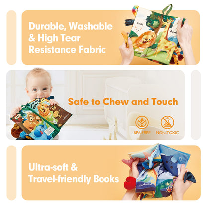 hahaland Baby Toys 0-6 Months - Crinkle Books for Babies 2-Pack, Soft Cloth Sensory Touch Feel Baby Book 6-12 Months Infant Montessori Toys 0-3 Month Newborn Baby Boys Gifts 3-6 Months Travel Toys