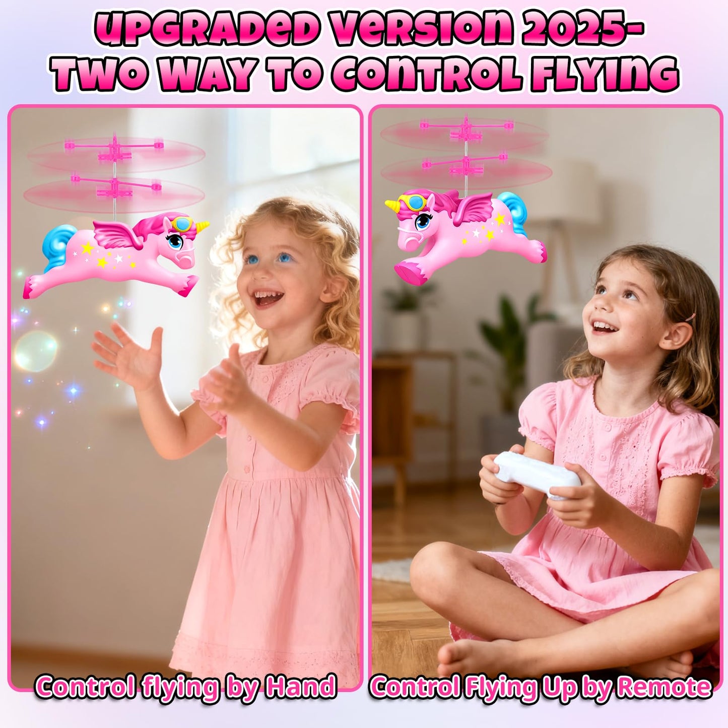 Ynanimery Flying Unicorn Flying Fairy Toys for Girls, Unicorn Toys for Girls Age 6 7 8 9 Teens Birthday, Magic Flying Ball Helicopter Drone Fairy Toy with LED Light for Kids Indoor Play