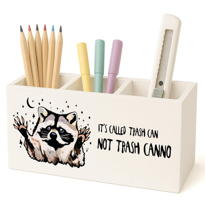 FISWAFY Funny Raccoon Pen Pencil Holder for Desk, Office Work Humor Gifts, It's Called Trash Can Not Trash Cannot Sarcastic Makeup Brush Toothbrush Holder for Vanity Bathroom