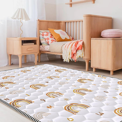 Boho Rainbow Baby Play Mat 50" X 50" Playpen Mat Thicken One-Piece Baby Crawling Mat Non-Slip Cushioned Baby Floor Mat Activity Playmats for Infants, Babies, Toddlers (50X50, Letters+Number)