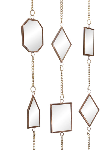 Deco 79 Metal Geometric Indoor Outdoor Windchime Garden Decor with Glass Mirrors and Bells, Hanging Ornament 14" x 1" x 32", Brown