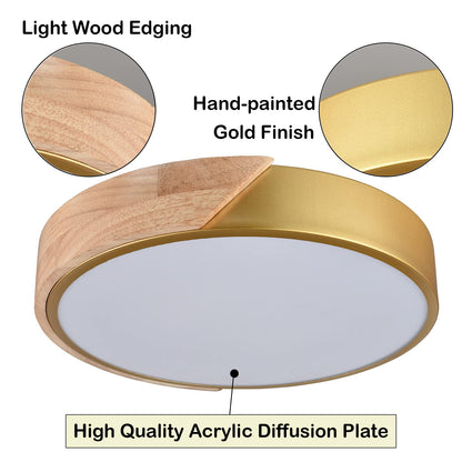 TEENYO Modern LED Flush Mount Ceiling Light 12 Inch Gold Low Profile Round Ceiling Light 2-Pack 4000K Wood Flush Mount Light Fixture for Hallway Bedroom Bathroom Foyer Entryway
