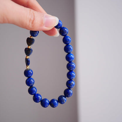 Lapis Lazuli Heart Bracelet for Women – Natural Blue Crystal Healing Stone Beads | Heart Shaped Gemstone Jewelry for Love, Stress Relief & Chakra Balance | Spiritual Gift with Box