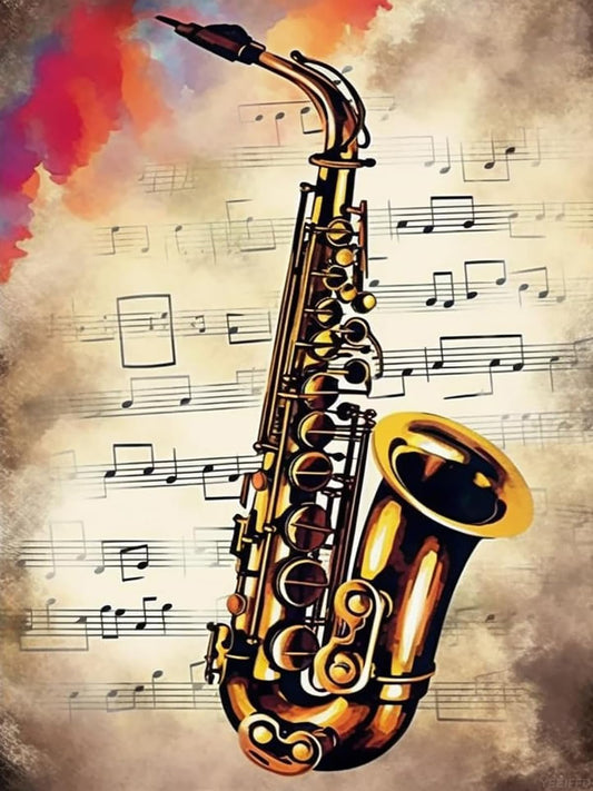 YEEIFFD Christmas Vintage Music Note Retro Musical Saxophone Diamond Painting Kit for Adults Diamond Art by Number Kits Gem Art Wall Home Decor for New Year, Valentine's Day 12x16 in