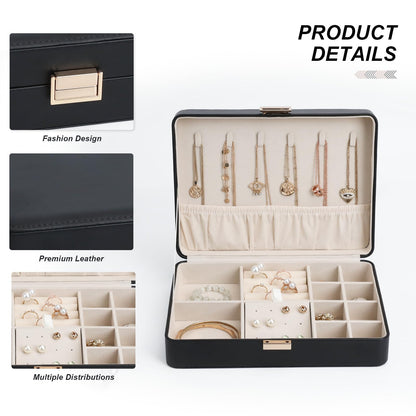 V-LAFUYLIFE Jewelry Box Travel Jewelry Organizer Case for Women | Portable Storage for Earrings, Necklaces, Rings, Bracelets Gift Ready Box Black