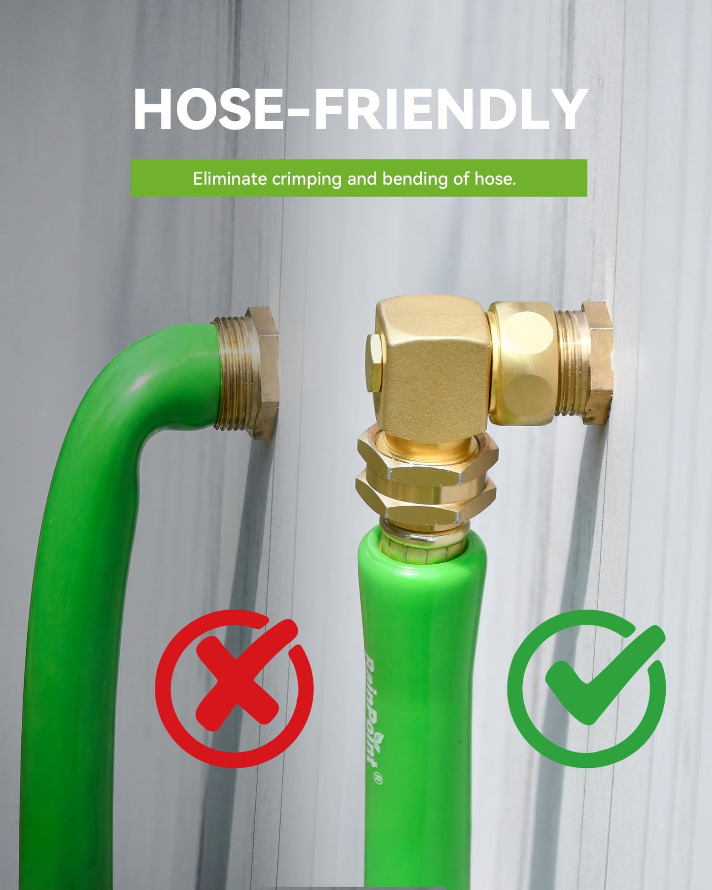 RAINPOINT 90 Degree Hose Elbow-360 Degree Swivel, 3/4" GHT Garden Hose Connector/Adapter, Solid Brass Water Hose Fittings for RV, Outdoor Faucet, Spigot,Easy Installation(2 Pack)