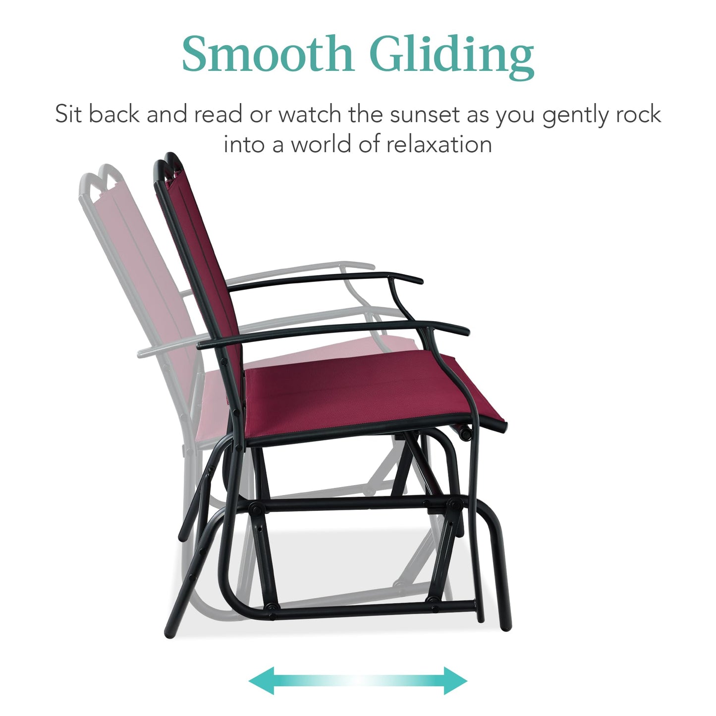 Best Choice Products 2-Person Outdoor Patio Swing Glider Steel Bench Loveseat Rocker for Deck, Porch w/Textilene Fabric, Steel Frame - Burgundy/Black
