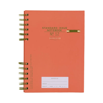 DesignWorks Ink Standard Issue Notebook No. 12, Undated Daily Planner & Writing Journal, 192 Lined Pages, Elastic Pen Holder, Small Spiral Notebook for Work & Journaling, 6 x 8.25 in, Army Green + Chili