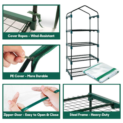 KOL 4-Tier Mini Greenhouse - PVC Clear Cover & Steel Frame - Portable Small Green House for Indoor & Outdoor Use - Grow Plants, Seedlings, Herbs
