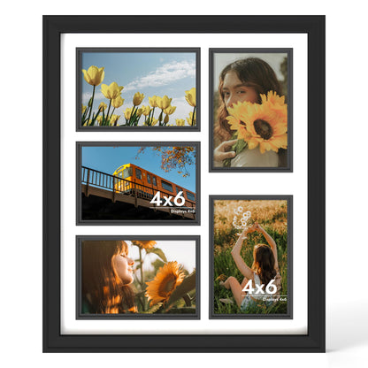 iRahmen 4x6 Collage Picture Frame with Tempered Glass - Display Five 4 x 6 Photos, Wood Frames Home Decor Wall Mount, Black