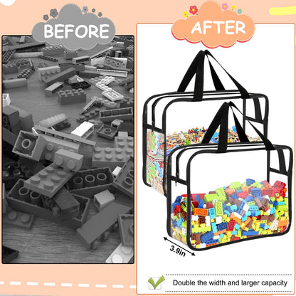 6 Packs Large Toy Storage Bags with Labels, Reusable Clear PVC Board Game Storage, Travel Waterproof Organizer Bags with Zipper for Building Blocks, Puzzle, Kids Books