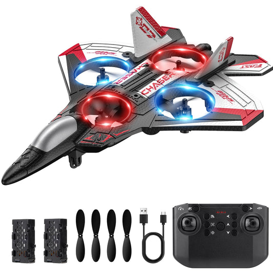 Sucpeii RC Plane, Foam Remote Control Airplane, Drone for Kids, RC Aircraft for Boys and Girls, Fighter Jet Helicopter with LED Lights, Altitude Hold, 360° Flip Stunt Rotation, Speed Adjust Flying Toy