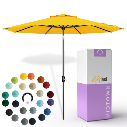 Midtown Umbrellas – The Lean 8 Ft Patio Umbrella with 10-Year-No-Fade Acrylast Acrylic Fabric, Auto-Tilt and 8 Reinforced Ribs for Deck, Pool, Garden, Hotel & Cafes – Studio Yellow Canopy, Black Pole