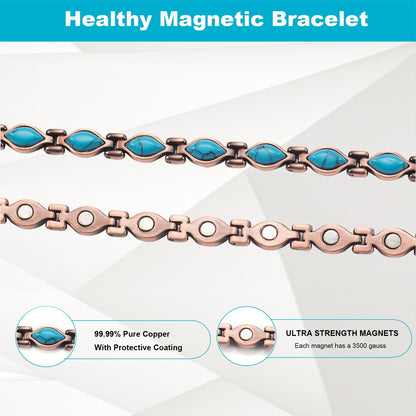 EnerMagiX Copper Bracelets for Women, Pure Copper Turquoise Adjustable Magnetic Bracelets, Copper Jewelry（0166）