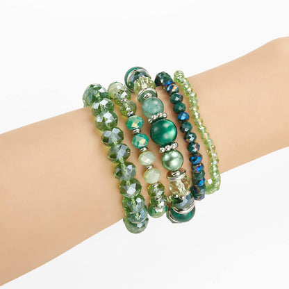 Noessla Beaded Boho Stretch Bracelet Colorful Stackable Crystal Beads Bracelets Trendy Costume Jewelry Mothers Day Gifts for Women(21-Green)