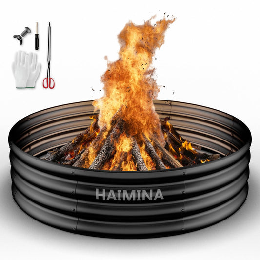 HAIMINA 36 Inch Fire Pit Ring, Heavy Duty Large Fire Pit Ring for Outside Wood Burning, Fire Pits Rings with High-Temperature Coating for Backyard, Bonfire, Camping, Beach (3x3 FT)