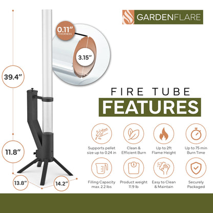 Gardenflare GARDENFLARE Stainless Steel Pellet Stove & Smokeless Firepit, Patio Heater for Ambiance - Wood Fire Pit for Patio, Fire Tube, Outside Backyard Bonfire & Outdoor Fireplace