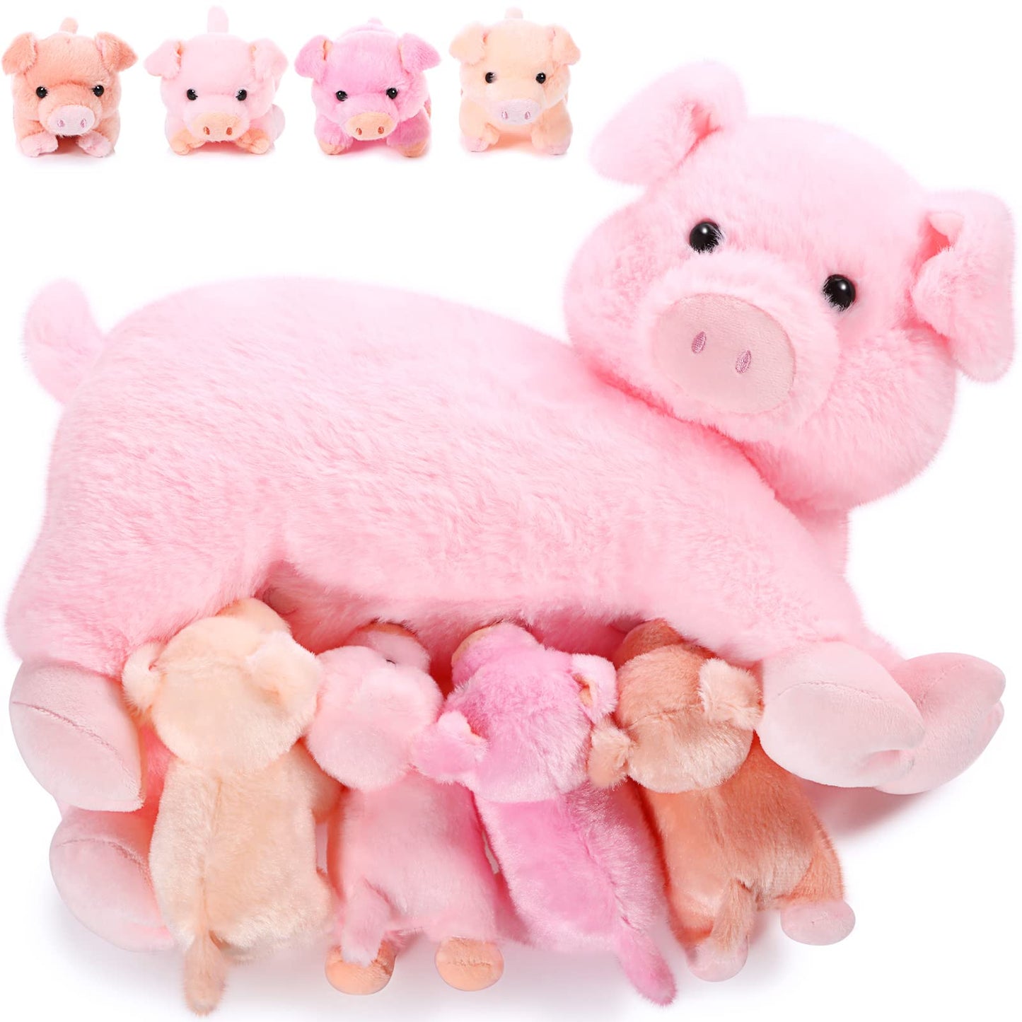 Honoson Nurturing Pig Stuffed Animal with Babies, Cuddly Nursing Mommy Pig Plushy with 4 Stuffed Magnetic Piggy Toys for Kids Boys Girls Birthday Gifts Family Funny Toys Party Decors Farm(Cute)