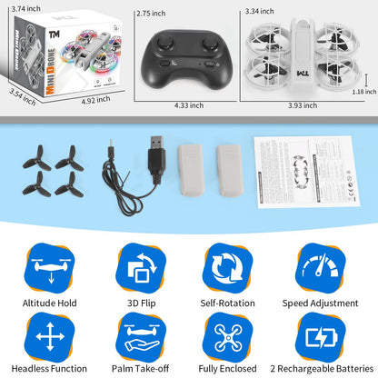Mini Drone for Kids with 20 Cool Light Modes, Toy Drone with Guard, Altitude-Hold, 3D Flip, 2.4G Remote Control, 3 Speed Modes, 2 Batteries, indoor Outdoor Mini Quadcopter Toy for Beginners