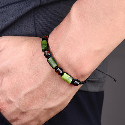 Senxilk Natural Jade & Tiger Eye Stone Bracelet - Black Braided Cord for Men & Teens Boys | Birthday, Father's Day, Christmas Gifts for Him, Son, Grandson