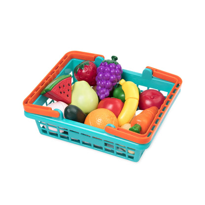 Battat – Play Food for Toddlers with Farmers Market Basket and Chopping Board, Toy Food for Kids Kitchen and Pretend Play for 3+ Years (37 Pieces)
