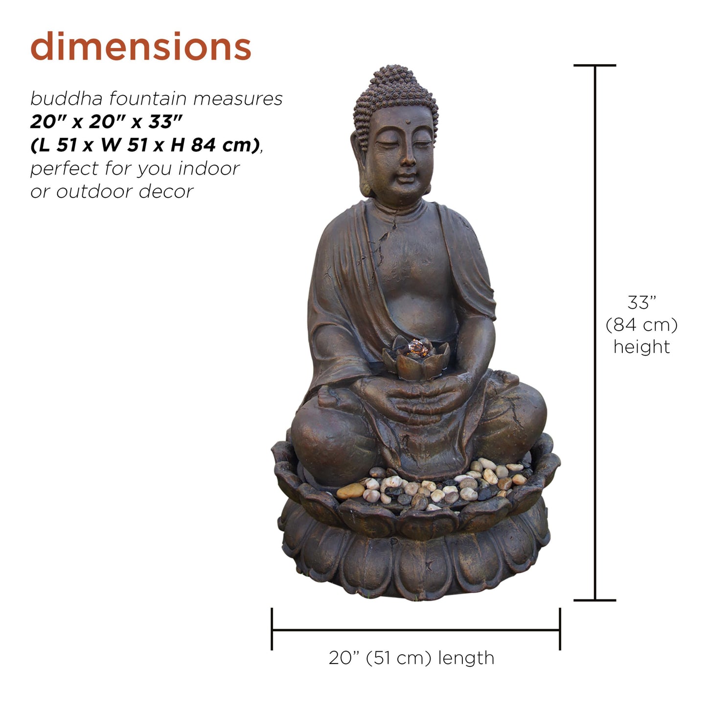 Alpine Corporation GEM122 Outdoor Floor Meditating Soothing Buddha Statue Waterfall Fountain for Garden, 33", Bronze