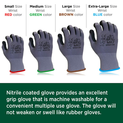 WOLF 13-gauge Ultra-Thin Nitrile Foam Coated Palm Grip Glove Multi-Purpose (12, Small)