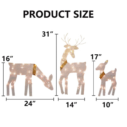 Dazzle Bright Christmas Outdoor Decoration, 3-Piece Lighted 2D Reindeer Family with 60 L, Pre-Lit Light Up Deer Set, Waterproof Outdoor Christmas Deer Decorations for Yard Patio Lawn Garden Party