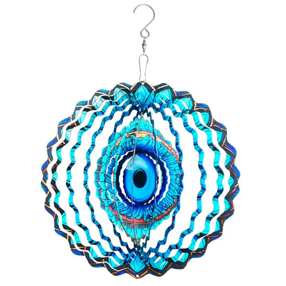 SAC SMARTEN ARTS 3D Wind Spinner Mandala 10 Inch Evil Eye Stainless Steel Wind Sculpture Blue Hanging Ornament Laser Cut Metal Art for Indoor Outdoor Garden Decoration Protective Amulet for Home Yard