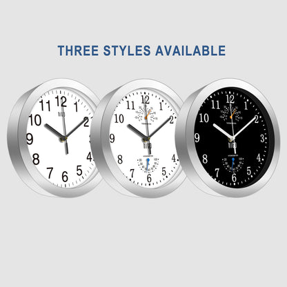 HITO 10 Inch Silent Wall Clock Battery Operated Non Ticking Glass Cover Silver Aluminum Frame, for Kitchen, Bedroom, Home Office, Living Room Decor (White)