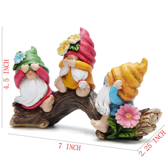 Hodao Spring Hear-No, See-No, Speak-No Gnomes Figurines Decorations Outdoor Flower Gnome Ornaments Decor for Home Table, Garden Yard, Flower Bed Summer Garden Gifts Decor for Mom