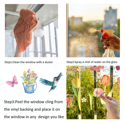 83 PCS Summer Window Clings Spring Flower Window Stickers Decorations for Glass Windows, Easter Tulip Butterfly Flower Window Decals