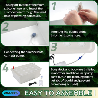 AMGSH Hydroponics Growing System Kit with Air Pump, Bubble Stone, 12-Hole Indoor Hydroponic System Grow Box, Indoor Gardening System & Hydroponic Kit Vegetable & Herb Garden Starter Kit