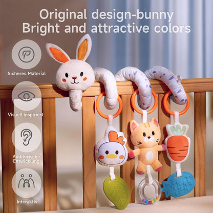 TUMAMA Spiral Car Seat Toys Baby Toys for 0 3 6 9 12 Months, Infant Stroller Toy Newborn Hanging Toys with Rattle, Teether