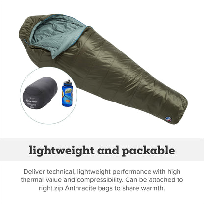 Big Agnes Anthracite - Backpacking Sleeping Bag, 3 Season, Lightweight, Compact, Olive Night/Chinois Green, 30 Degree (Left-Zip), Regular
