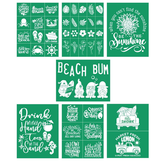 DGAGA Silk Screen Stencils 7PCS Set,Summer Self Adhesive Silk Screen Stencils Reusable,Sea Ocean Mesh Stencil for Chalk Paste Screen Printing Stencils for Painting on Wood,Chalkboard,Fabric,Home Decor