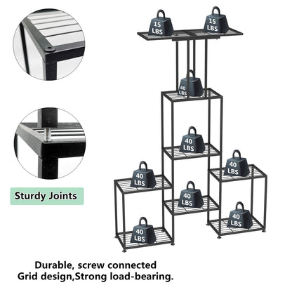 YUJCHMTZN Plant Stand Indoor Outdoor, Metal 6 Tier Tall Hanging Plant Shelf for Multiple Flower Planter Large Heavy Duty Ladder Plant Holder for Garden, Black (y-202)