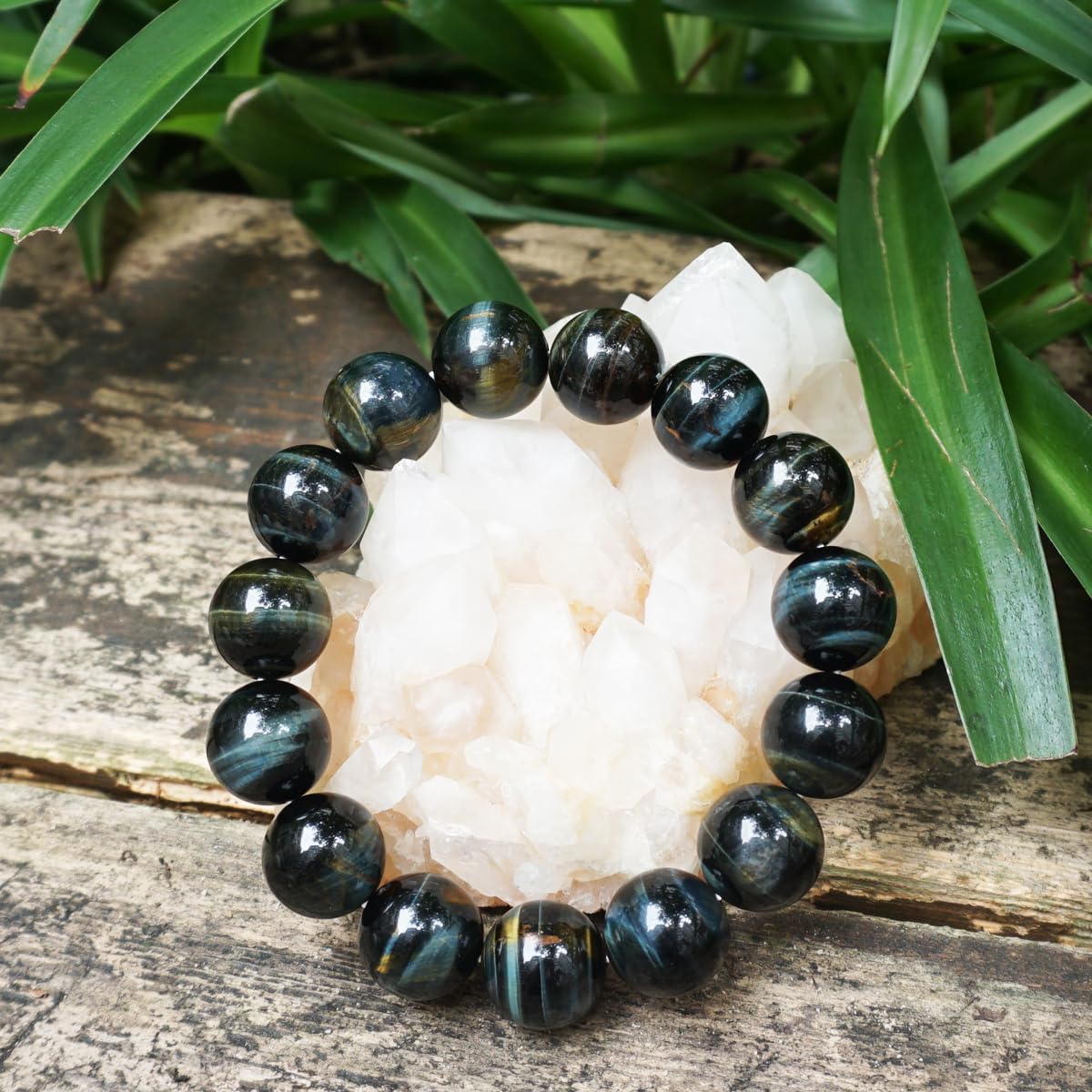 14MM Blue Tiger Eyes With Gold Eyes Bracelet for Men Women, Fits for 7-7.5" Wrist | Protection from Evil Gem | Natural Birthstone for June | Spritual Gift for Friends Familys