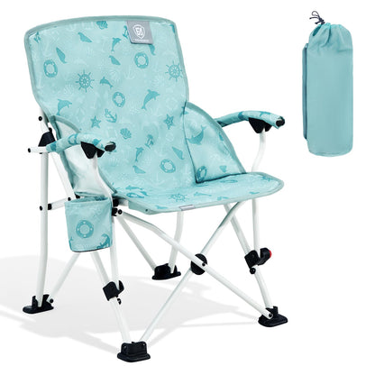 EVER ADVANCED Kids Camping Chairs with Cup Holder, Padded Folding Camping Chair Outdoor with Safety Lock, Carry Bag, Lightweight Portable Camp Chairs for Beach, Balcony, Patio, Supports 150lbs, Green